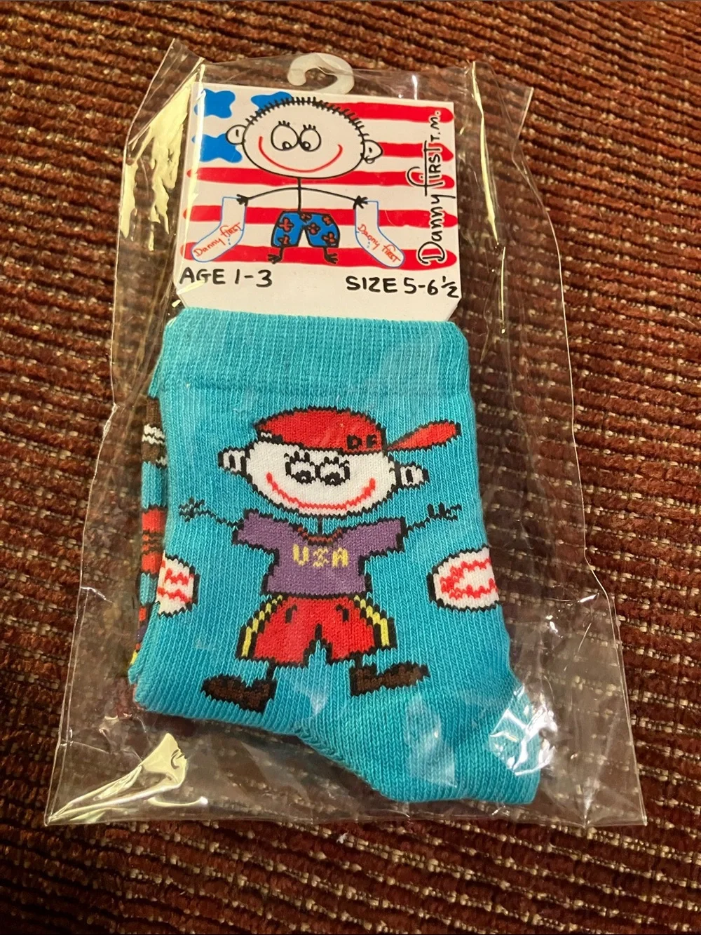 Kids Bright Blue Cartoon Character Crew Socks with Playful Print